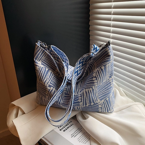 Geometrische Jacquard Gewebte Schultertasche Große Kapazität Breiter Gurt Lässige Pendler Tragetasche Hobo Tasche