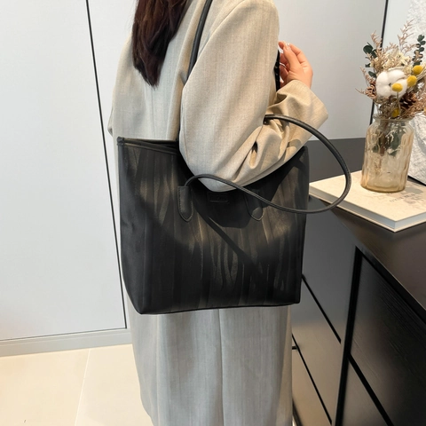 Borsa Tote da Donna in Pelle PU di Grande Capacità Borsa a Tracolla a Trama Verticale alla Moda per Pendolarismo Scuola Uso Quotidiano