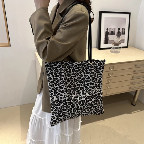 Damen Canvas Tote Bag Mit Leopardenmuster Große Kapazität Schultertasche Magnetverschluss Mode