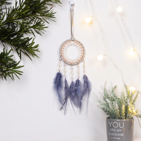 Attrape-Rêves en Plumes Bohème Fait Main Ornement Suspendu Voiture Tissage de Perles Décoration Murale Chanceuse pour Maison Bureau
