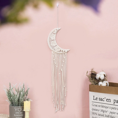 Handmade Bohemian Macrame Moon Dream Catcher Wall Hanging Cotton Rope Woven Tapestry With Tassels Home Decor Gift
