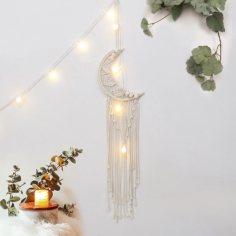 Handmade Bohemian Macrame Moon Dream Catcher Wall Hanging Cotton Rope Woven Tapestry With Tassels Home Decor Gift