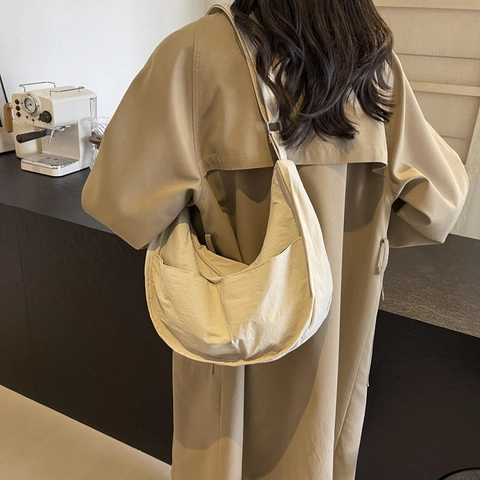 Nylon Halbmond Tasche Damen Große Kapazität Umhängetasche Verstellbarer Riemen Lässige Hobo Tasche Täglich