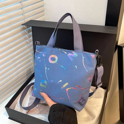 Fashion Nylon Tote Bag For Women With Colorful Letter Print Large Capacity Shoulder Bag With Adjustable Strap Handbag