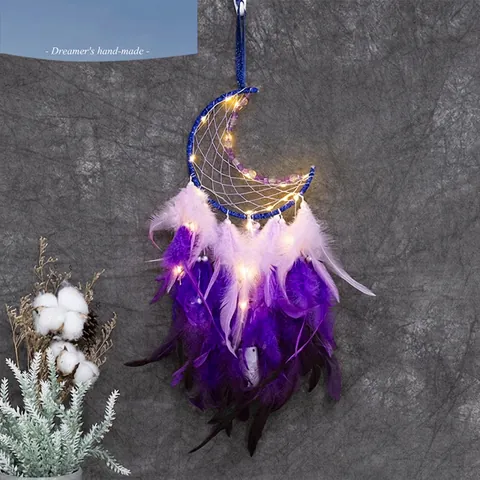 Atrapasueños Luna Adorno Colgante Pluma Perla Decoración De Pared Boho Para Dormitorio Hogar Sala Regalo Ensueño