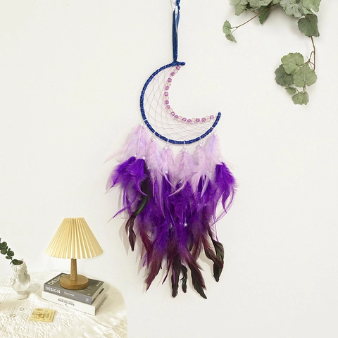 Atrapasueños Luna Adorno Colgante Pluma Perla Decoración De Pared Boho Para Dormitorio Hogar Sala Regalo Ensueño