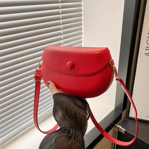 Borsa a Tracolla a Sella in Pelle PU da Donna Borsa a Tracolla Rotonda Minimalista Con Tracolla Regolabile Borsa alla Moda Giornaliera