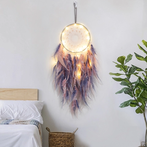 Acchiappasogni in Piume Boho Fatto a Mano per Decorazione Parete Stanza Estetica Romantica Sognante Arredo Casa Regalo per Donna