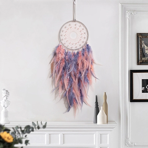 Acchiappasogni in Piume Boho Fatto a Mano per Decorazione Parete Stanza Estetica Romantica Sognante Arredo Casa Regalo per Donna