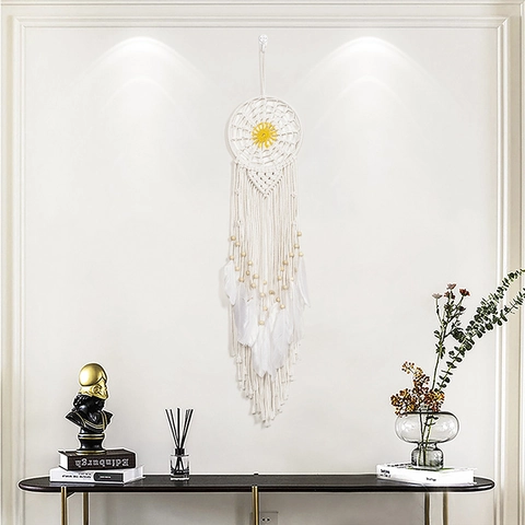 Handmade Macrame Dream Catcher Wall Hanging Cotton Rope Woven Feather Tassel Bohemian Nordic Home Decor For Living Room Bedroom