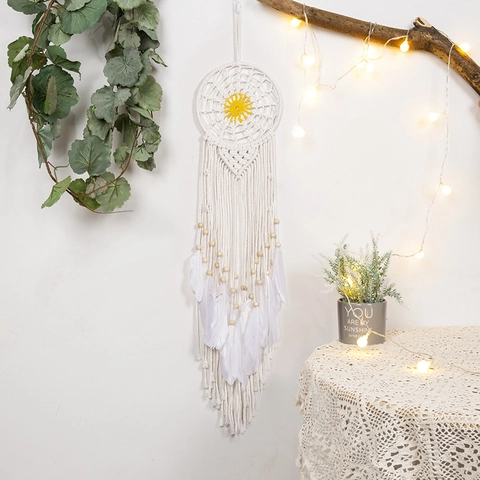 Handmade Macrame Dream Catcher Wall Hanging Cotton Rope Woven Feather Tassel Bohemian Nordic Home Decor For Living Room Bedroom