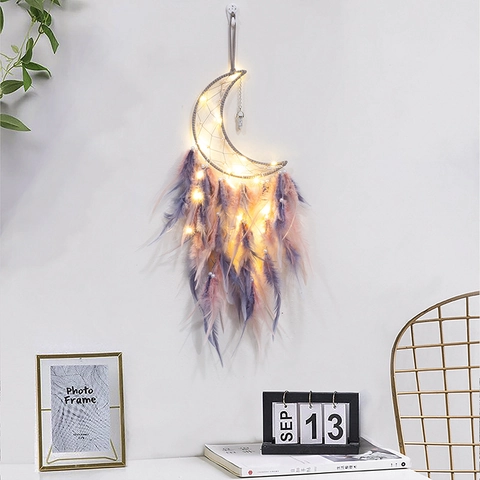 Mond Form Traumfänger Mit Feder Quasten Handgewebt Bohemian Wandbehang Deko Für Schlafzimmer Wohnzimmer Haus Ornament Geschenk