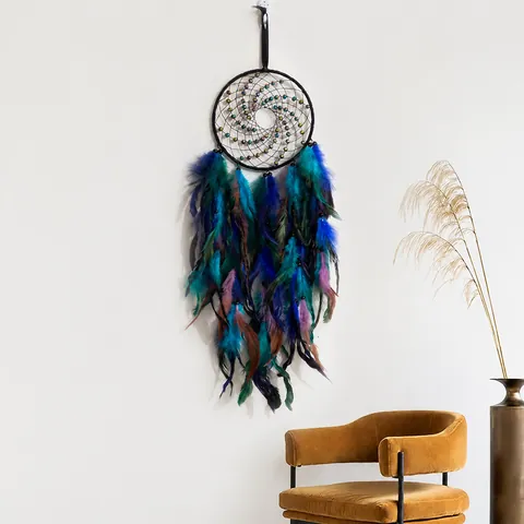 Handmade Feather Dream Catcher Wall Hanging Decor Boho Ethnic Gradient Multicolor Home Bedroom Wall Decoration Ornament