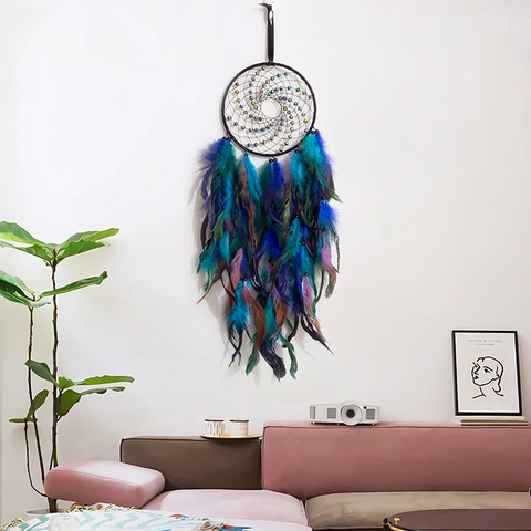 Handgefertigter Feder Traumfänger Wandbehang Deko Boho Ethno Farbverlauf Haus Schlafzimmer Wanddekoration Ornament