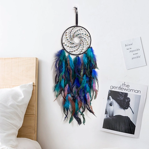 Handgefertigter Feder Traumfänger Wandbehang Deko Boho Ethno Farbverlauf Haus Schlafzimmer Wanddekoration Ornament