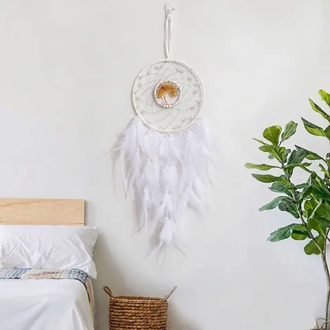 Acchiappasogni Albero Della Vita In Piume Bianche Fatto A Mano Da Appendere Arredo Boho Camera Regalo Romantico