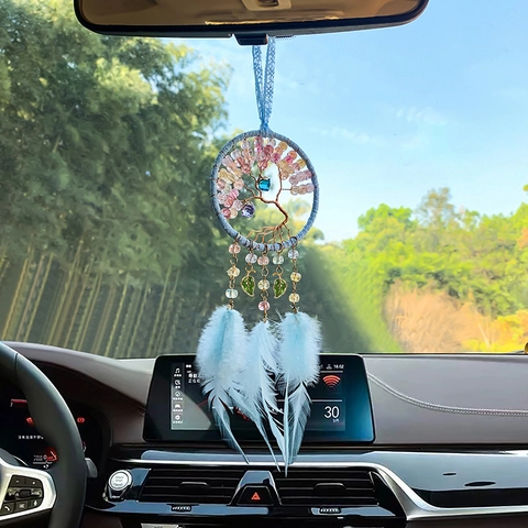 Tree Of Life Dream Catcher Handmade Feather Beads Hanging Ornament For Car Rearview Mirror Bedroom Wall Decor Boho Style
