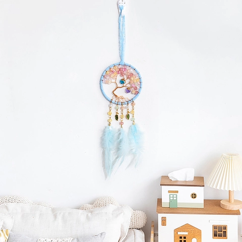 Tree Of Life Dream Catcher Handmade Feather Beads Hanging Ornament For Car Rearview Mirror Bedroom Wall Decor Boho Style