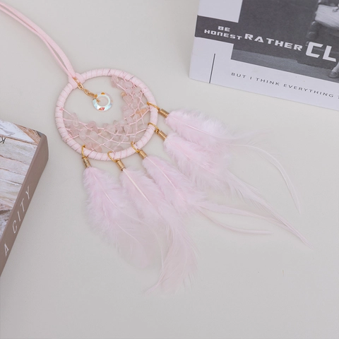 Acchiappasogni in Cristallo Rosa Ornamento da Appendere per Auto Con Piume Decorazione Specchietto Retrovisore Boho Donna