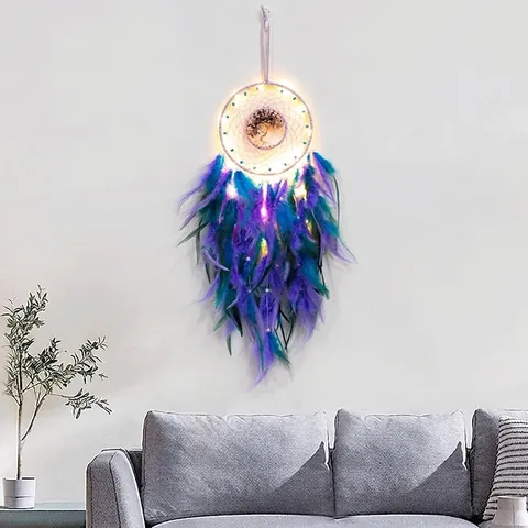 Ονειροπαγίδα Δέντρο Της Ζωής Με LED Φως Μωβ Κυανό Φτερά Αμέθυστος Χειροποίητη Boho Διακόσμηση Τοίχου