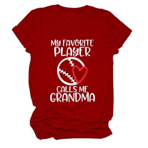 Maglietta da Donna in Misto Cotone Casual My Favorite Player Calls Me Grandma Baseball Grafica Manica Corta Girocollo