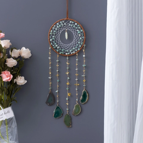 Boho Traumfänger Mit Natürlichen Achatscheiben Und Mineralsteinen Handgefertigtes Wandornament Für Hausdekor