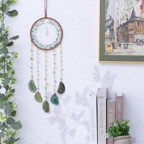 Boho Traumfänger Mit Natürlichen Achatscheiben Und Mineralsteinen Handgefertigtes Wandornament Für Hausdekor