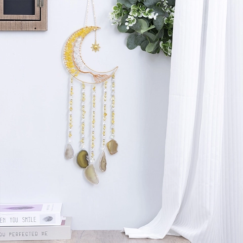 Moon Tree Of Life Wall Hanging Agate Slices Citrine Crushed Stone Decor Bohemian Handmade Dream Catcher Home Ornament