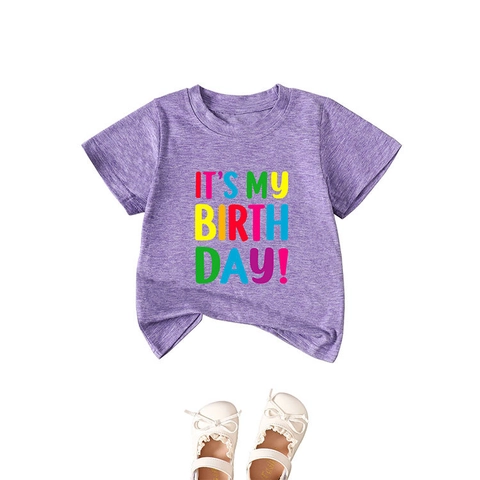 Kids Verjaardag T-Shirt Ronde Hals Katoen Polyester Mix Korte Mouw Peuter Party Top Kleurrijke Letterprint