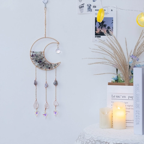Mond Suncatcher Hängende Dekoration Natürliche Kristallsplitter Regenbogen Prisma Ball Für Haus Garten Dekor Boho Wandkunst