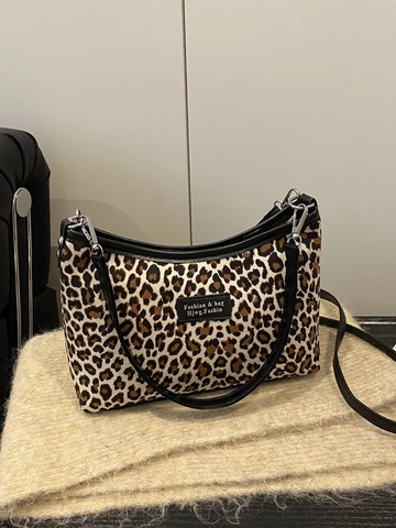 Borsa a Spalla da Donna Alla Moda con Stampa Leopardata Grande Capacità Borsa Tote Casual in Pelle PU Tessuto Splicing Borsa Sottobraccio da Pendolare