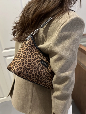 Borsa a Spalla da Donna Alla Moda con Stampa Leopardata Grande Capacità Borsa Tote Casual in Pelle PU Tessuto Splicing Borsa Sottobraccio da Pendolare