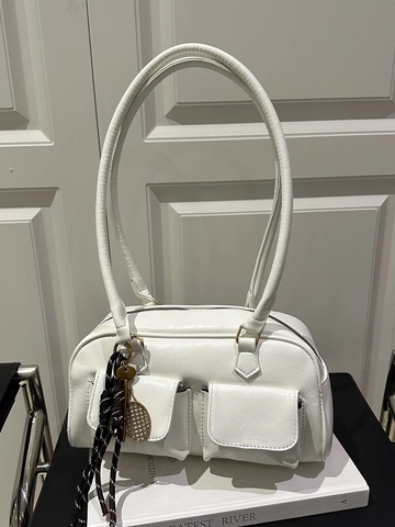Borsa Sottobraccio Da Donna Pelle PU Doppie Tasche Frontali Cerniera Borsa A Tracolla Semplice Alla Moda Borsa Bowling