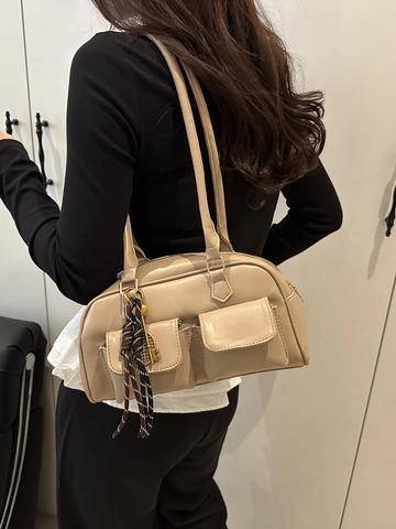 Borsa Sottobraccio Da Donna Pelle PU Doppie Tasche Frontali Cerniera Borsa A Tracolla Semplice Alla Moda Borsa Bowling