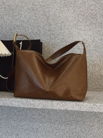 Hobo Shoulder Bag PU Leather Large Capacity Minimalist Commuter Handbag For Women Solid Color Retro Winter Style