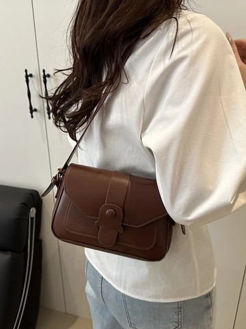 Women Minimalist PU Leather Small Square Shoulder Bag Flip Cover Crossbody Bag Modern Fashion Versatile Handbag For Daily