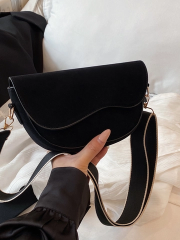 Bolso Bandolera De Silla Cuero PU Mate Gamuza Correa Ancha Solapa Ondulada Estilo Urbano Minimalista Retro Para Mujer