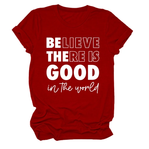 Maglietta Donna Misto Cotone Girocollo Maniche Corte Stampa Lettere Casual Slogan Top Estate Streetwear