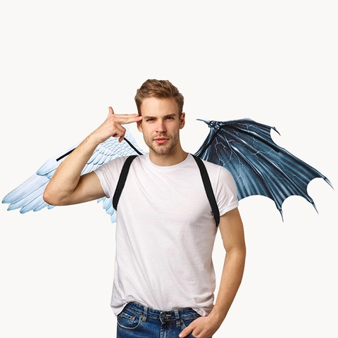 Engel En Demon Vleugels Voor Cosplay Halloween Feest Asymmetrische Niet-geweven Stof Kostuum Accessoires Voor Volwassenen Opvouwbaar