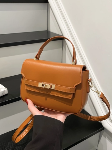 Bolso de Hombro de Cuero PU Urbano Simple para Mujer Color Sólido Elegante Con Cierre Giratorio y Correa Ajustable