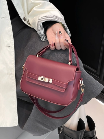 Bolso de Hombro de Cuero PU Urbano Simple para Mujer Color Sólido Elegante Con Cierre Giratorio y Correa Ajustable