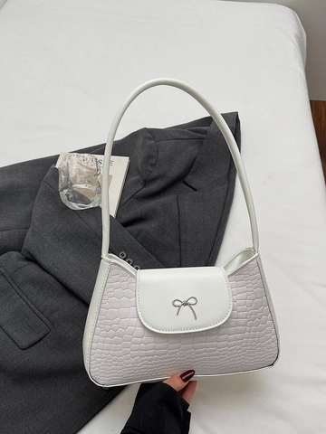Krokodilmuster Damen Unterarmtasche Kunstleder Schleife Dekor Schulter Umhängetasche Minimalistisch Koreanischer Stil Elegante Handtasche