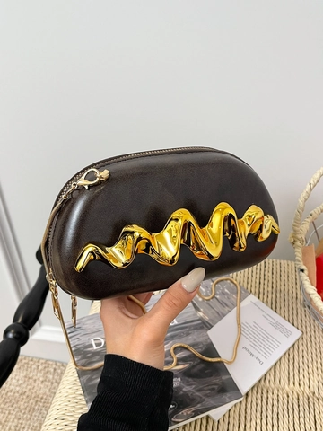 Bolso de Noche de Moda para Mujer Con Decoración Metálica Ondulada Mini Bolso Bandolera Cuero PU Cadena Dorada Fiesta
