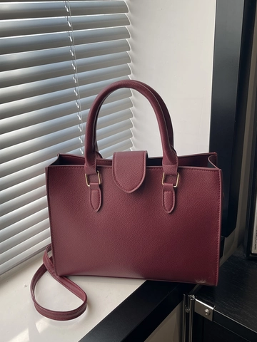 Women Tote Handbag PU Leather Litchi Pattern Top Handle Detachable Shoulder Strap Commuter Crossbody Bag Solid Color