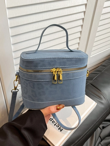 Retro Leopard Print Damen Umhängetasche PU Wildlederoptik Kosmetikkoffer Box Handtasche Mit Griff Und Gurt