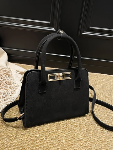 Damen Retro Wildleder-Optik PU Handtasche High End Matte Textur Umhängetasche Tote Bag Mit Metallschloss Goldene Beschläge Elegante Schultertasche