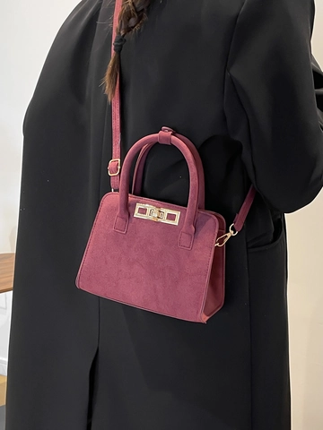 Damen Retro Wildleder-Optik PU Handtasche High End Matte Textur Umhängetasche Tote Bag Mit Metallschloss Goldene Beschläge Elegante Schultertasche