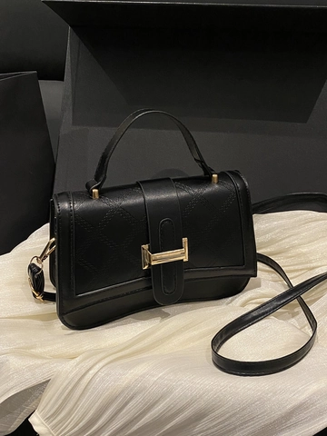 Sac À Bandoulière Matelassé En Cuir PU Pour Femme Sac À Main Élégant Avec Boucle H Dorée Fond Incurvé Chic