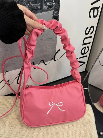 Borsa A Spalla Sottobraccio In Nylon Da Donna Stile Coreano Ricamo Fiocco Tracolla Arricciata Piccola Borsa