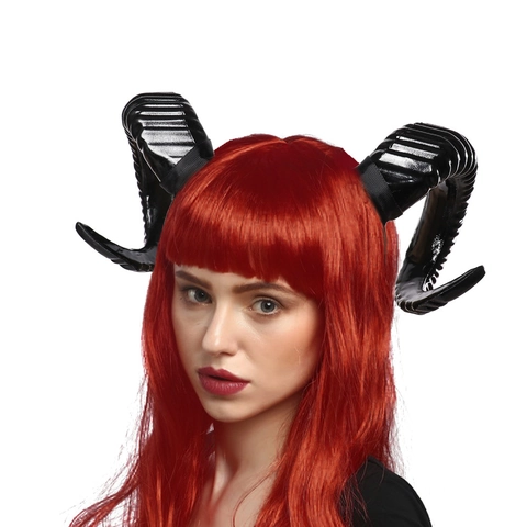 Duivelshoorns Hoofdband Spiraaltextuur Plastic Hoofdtooi Voor Halloween Cosplay Feest Kostuum Accessoire